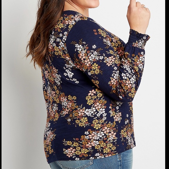 Plus Sz XXL Blue Floral Long Flutter Sleeve - Picture 2 of 7